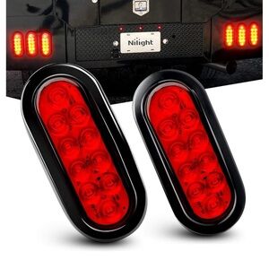 Nilight - TL-01 6" Oval Red LED Tail 2PCS w/Surface Mount Grommets Plugs IP65
